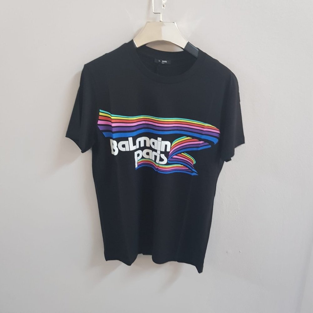 Balmain Black T-Shirt With Logo Printed